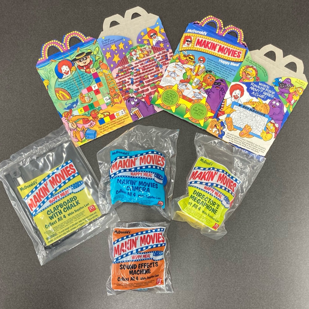 NIP 1993 McDonald’s Makin' Movies Set of 4 Happy Meal Toys and 2 Boxes